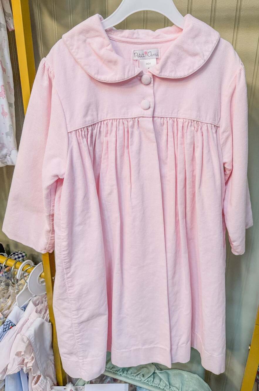 Petit Ami Pink Corduroy Smocked Peter Pan Collar Coat Dress